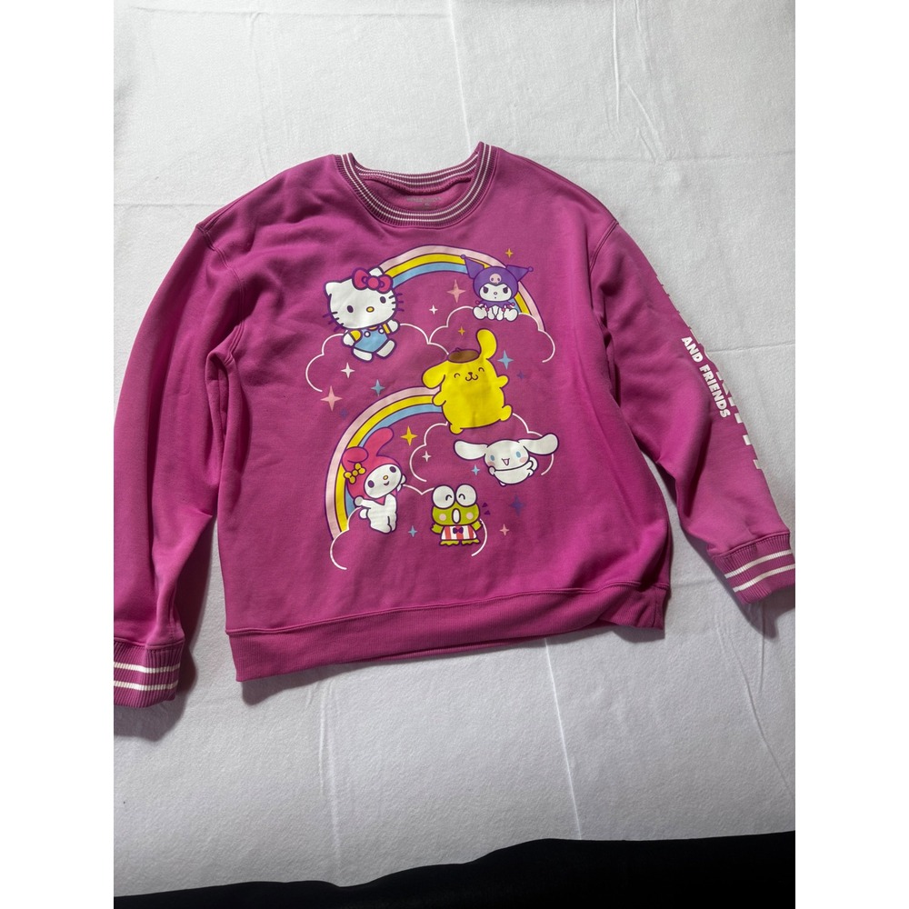 Sanrio Hello Kitty and Friends Magenta Pink Graphic Sweatshirt XL Rainbow Kawaii
